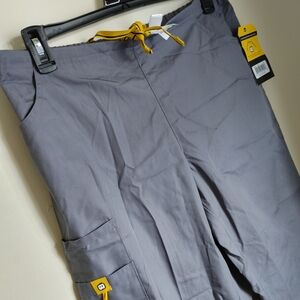 WonderWink Gray Cargo Pants with Yellow Details